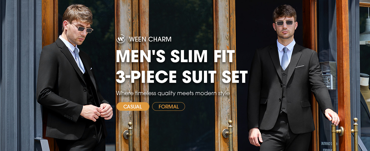 XXLサイズ【WEEN CHARM】3ピース スーツ グレー パンツスーツ WEEN CHARM Suits for Men,3 Piece Slim Fit Suit Set with 2-Button